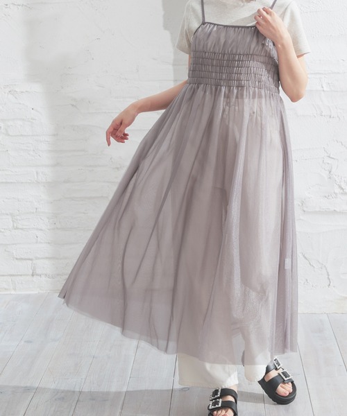 Honeys（ハニーズ）の「シアーチュールキャミワンピース（ワンピース・レディース・チャコールグレー/グレー/ブラック/アイボリー・LL/S/M/L）」の16枚目の写真