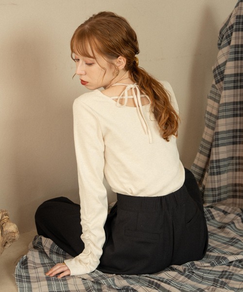 hinari(ヒナリ)の「メランジデザイントップス(Tシャツ/カットソー・レディース・ブラック/アイボリー/グリーン/ベージュ・FREE)」の13枚目の写真