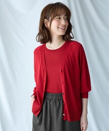 【2SET】ニットツインセット(半袖ニット+Vネックカーデ)