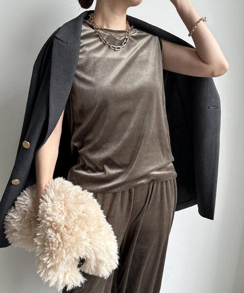 DouDou（ドゥドゥ）の「トリアセベロアタンク（Tシャツ/カットソー・レディース・カーキ/グレー・FREE）」の19枚目の写真