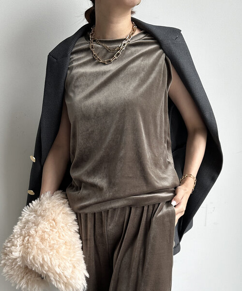 DouDou（ドゥドゥ）の「トリアセベロアタンク（Tシャツ/カットソー・レディース・カーキ/グレー・FREE）」の18枚目の写真