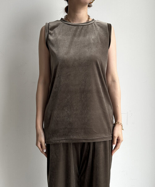 DouDou（ドゥドゥ）の「トリアセベロアタンク（Tシャツ/カットソー・レディース・カーキ/グレー・FREE）」の9枚目の写真