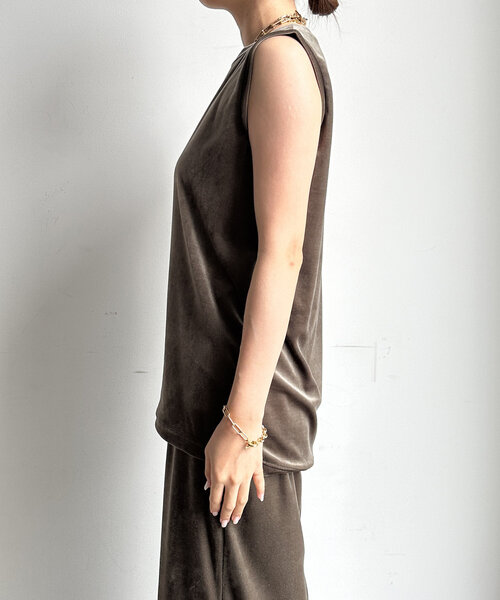 DouDou（ドゥドゥ）の「トリアセベロアタンク（Tシャツ/カットソー・レディース・カーキ/グレー・FREE）」の8枚目の写真
