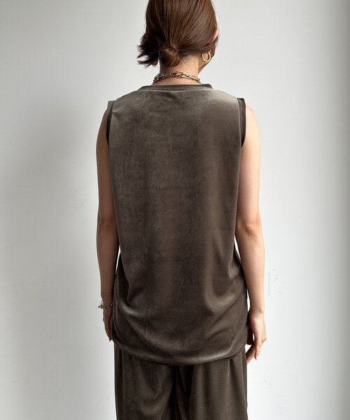 DouDou（ドゥドゥ）の「トリアセベロアタンク（Tシャツ/カットソー・レディース・カーキ/グレー・FREE）」の7枚目の写真