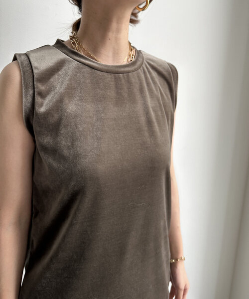 DouDou（ドゥドゥ）の「トリアセベロアタンク（Tシャツ/カットソー・レディース・カーキ/グレー・FREE）」の5枚目の写真