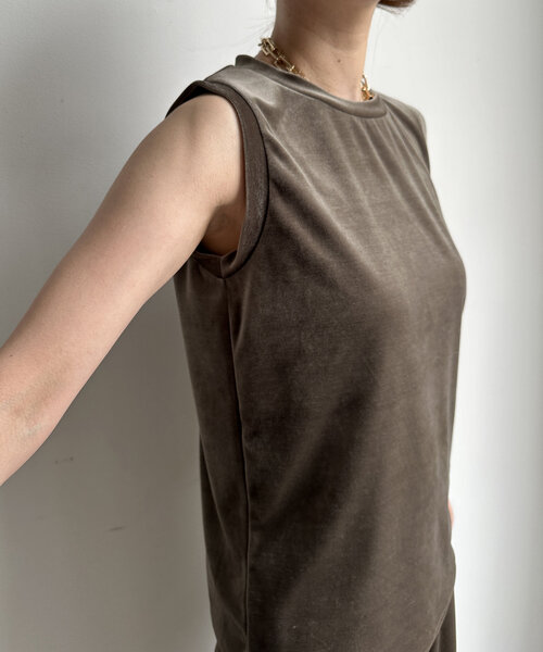 DouDou（ドゥドゥ）の「トリアセベロアタンク（Tシャツ/カットソー・レディース・カーキ/グレー・FREE）」の4枚目の写真