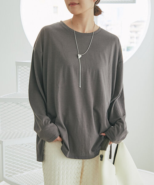 un dix cors（アンディコール）の「《デイリーに着回せる》スラブシアーロンTEE（Tシャツ/カットソー・レディース・ピンク/オフホワイト/チャコールグレー・FREE）」の4枚目の写真