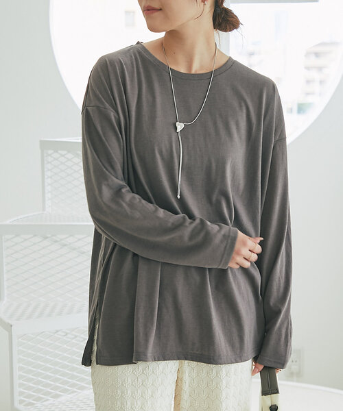 un dix cors（アンディコール）の「《デイリーに着回せる》スラブシアーロンTEE（Tシャツ/カットソー・レディース・ピンク/オフホワイト/チャコールグレー・FREE）」の8枚目の写真