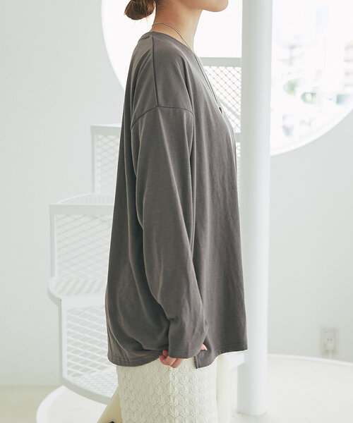 un dix cors（アンディコール）の「《デイリーに着回せる》スラブシアーロンTEE（Tシャツ/カットソー・レディース・ピンク/オフホワイト/チャコールグレー・FREE）」の6枚目の写真