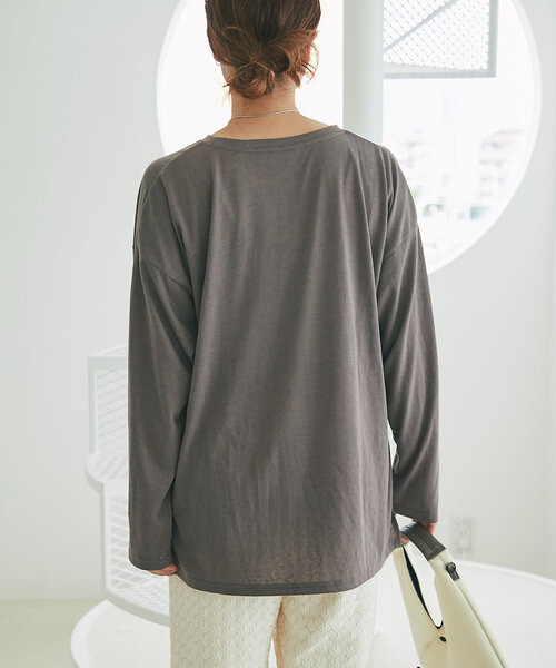 un dix cors（アンディコール）の「《デイリーに着回せる》スラブシアーロンTEE（Tシャツ/カットソー・レディース・ピンク/オフホワイト/チャコールグレー・FREE）」の7枚目の写真