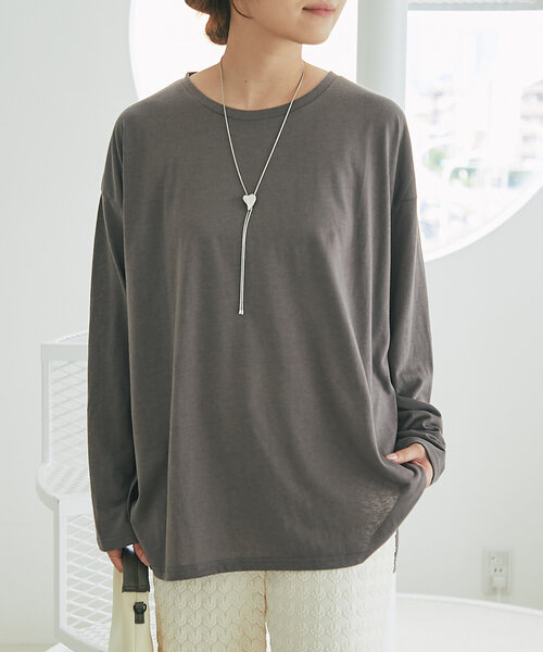 un dix cors（アンディコール）の「《デイリーに着回せる》スラブシアーロンTEE（Tシャツ/カットソー・レディース・ピンク/オフホワイト/チャコールグレー・FREE）」の5枚目の写真