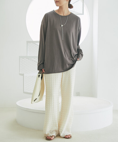 un dix cors（アンディコール）の「《デイリーに着回せる》スラブシアーロンTEE（Tシャツ/カットソー・レディース・ピンク/オフホワイト/チャコールグレー・FREE）」の9枚目の写真