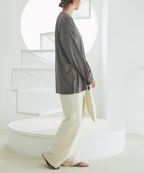 un dix cors（アンディコール）の「《デイリーに着回せる》スラブシアーロンTEE（Tシャツ/カットソー・レディース・ピンク/オフホワイト/チャコールグレー・FREE）」の10枚目の写真