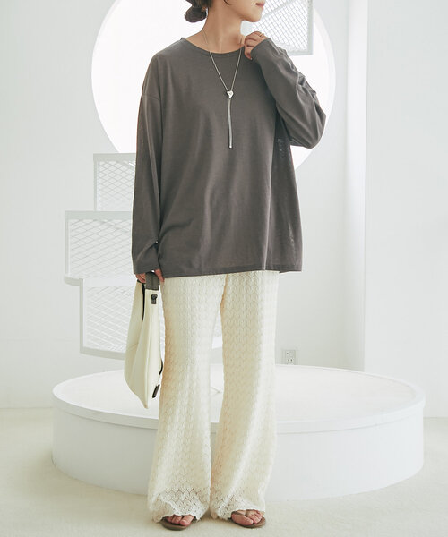 un dix cors（アンディコール）の「《デイリーに着回せる》スラブシアーロンTEE（Tシャツ/カットソー・レディース・ピンク/オフホワイト/チャコールグレー・FREE）」の12枚目の写真