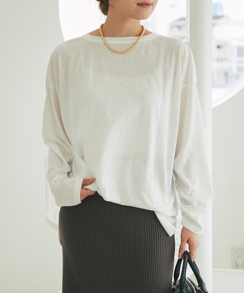 un dix cors（アンディコール）の「《デイリーに着回せる》スラブシアーロンTEE（Tシャツ/カットソー・レディース・ピンク/オフホワイト/チャコールグレー・FREE）」の2枚目の写真