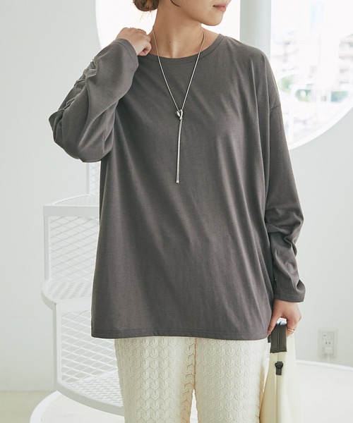 un dix cors（アンディコール）の「《デイリーに着回せる》スラブシアーロンTEE（Tシャツ/カットソー・レディース・ピンク/オフホワイト/チャコールグレー・FREE）」の3枚目の写真