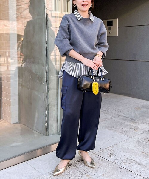 NOLLEY’S Sophi（ノーリーズソフィ）の「刺繍ダンボールショートプルオーバーカットソー（Tシャツ/カットソー・レディース・ネイビー/グレー・38）」の3枚目の写真