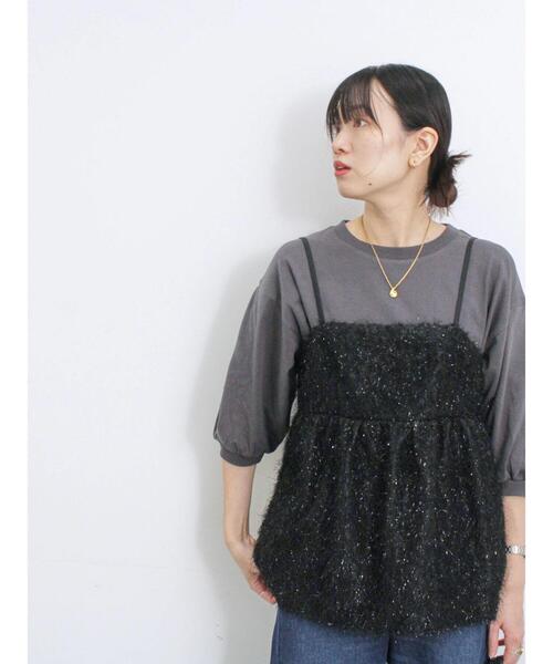 Samansa Mos2 blue（サマンサモスモスブルー）の「ラメフェザーキャミビスチェ（シャツ/ブラウス・レディース・ブラック/キナリ/チャコールグレー・F）」の3枚目の写真