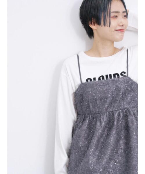 Samansa Mos2 blue（サマンサモスモスブルー）の「ラメフェザーキャミビスチェ（シャツ/ブラウス・レディース・ブラック/キナリ/チャコールグレー・F）」の5枚目の写真