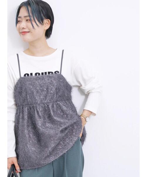 Samansa Mos2 blue（サマンサモスモスブルー）の「ラメフェザーキャミビスチェ（シャツ/ブラウス・レディース・ブラック/キナリ/チャコールグレー・F）」の6枚目の写真