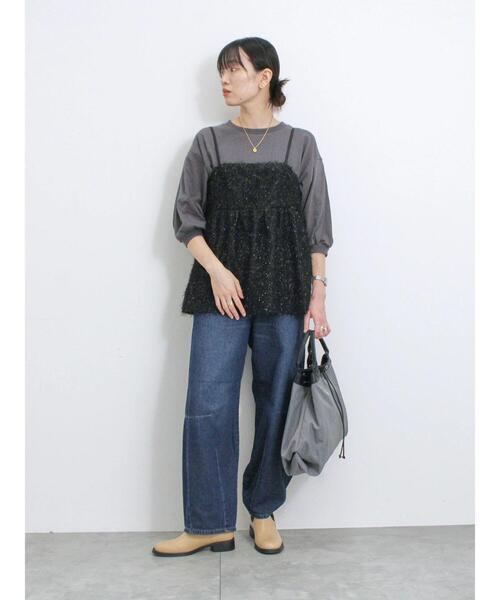 Samansa Mos2 blue（サマンサモスモスブルー）の「ラメフェザーキャミビスチェ（シャツ/ブラウス・レディース・ブラック/キナリ/チャコールグレー・F）」の7枚目の写真