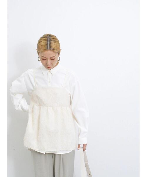 Samansa Mos2 blue（サマンサモスモスブルー）の「ラメフェザーキャミビスチェ（シャツ/ブラウス・レディース・ブラック/キナリ/チャコールグレー・F）」の11枚目の写真