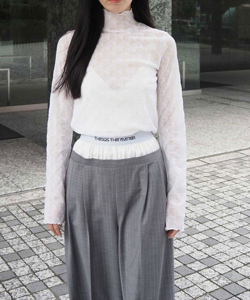 THINGS THAT MATTER（シングス ザット マター）の「MONOGRAM FLOCKY PRINT TULLE TOPS / モノグラムフロッキープリントチュールトップス（その他トップス・レディース・ベージュ/ホワイト/ブラック・FREE）」の17枚目の写真