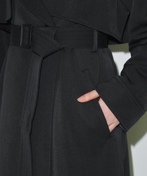 PUBLIC TOKYO（パブリックトウキョウ）の「【華奢見え・小顔効果】フレアヨークビッグカラートレンチコート（トレンチコート・レディース・マルチ/ダークグレー/ベージュ・1/2）」の10枚目の写真