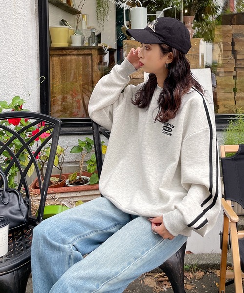 Chillfar(チルファー)の「ラインスリーブスウェットトレーナー(スウェット・レディース・オートミール/ブラック/ネイビー/ホワイト/ブルー/杢グレー・FREE)」の16枚目の写真