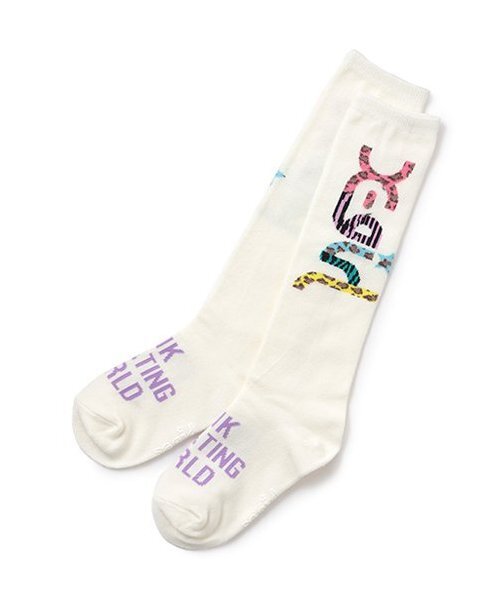 X-girl Stages(エックスガールステージス)の「【人気商品再入荷】【直営店で取り扱い無し】アニマルロゴハイソックス(その他・キッズ・ホワイト/ラベンダー・19-21cm/15-17cm/17-19cm)」の2枚目の写真