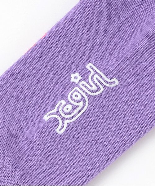 X-girl Stages(エックスガールステージス)の「【人気商品再入荷】【直営店で取り扱い無し】アニマルロゴハイソックス(その他・キッズ・ホワイト/ラベンダー・19-21cm/15-17cm/17-19cm)」の5枚目の写真