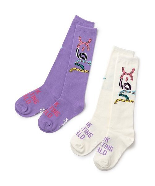 X-girl Stages(エックスガールステージス)の「【人気商品再入荷】【直営店で取り扱い無し】アニマルロゴハイソックス(その他・キッズ・ホワイト/ラベンダー・19-21cm/15-17cm/17-19cm)」の3枚目の写真
