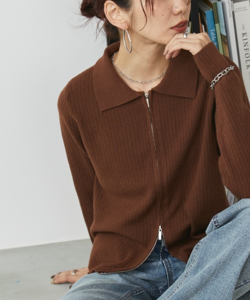 Auntie Rosa Holiday(アンティローザホリデー)の「ジップアップポロカーディガン(カーディガン/ボレロ・レディース・ブラック/グレー/ブラウン・FREE)」の3枚目の写真
