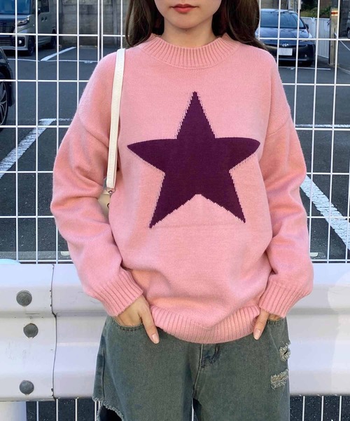 NANEA（ナネア）の「スターモチーフニットプルオーバー（ニット/セーター・レディース・ピンク/グレー・フリー）」の4枚目の写真