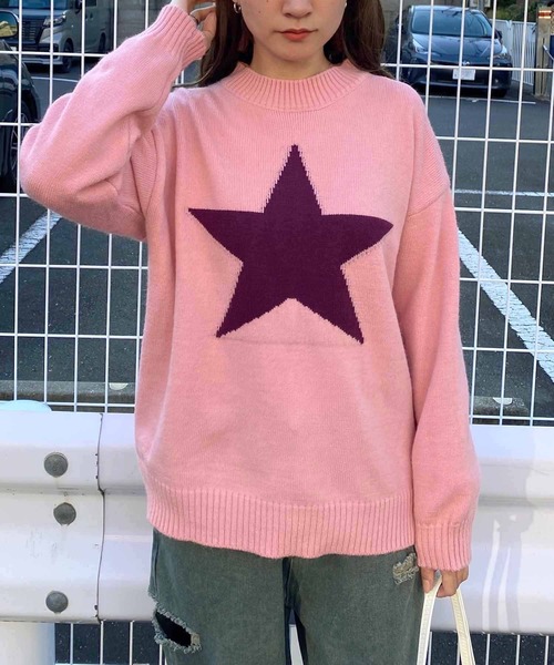 NANEA（ナネア）の「スターモチーフニットプルオーバー（ニット/セーター・レディース・ピンク/グレー・フリー）」の3枚目の写真