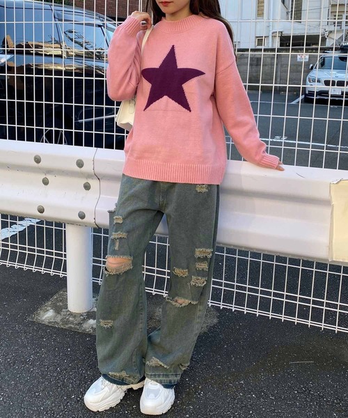 NANEA（ナネア）の「スターモチーフニットプルオーバー（ニット/セーター・レディース・ピンク/グレー・フリー）」の6枚目の写真