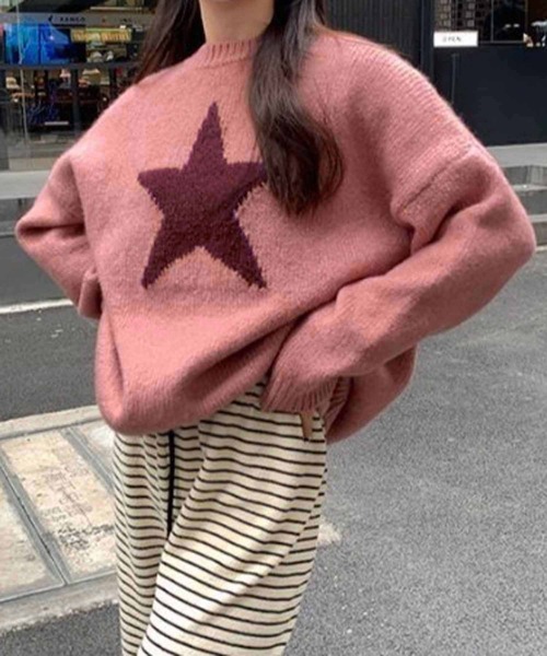 NANEA（ナネア）の「スターモチーフニットプルオーバー（ニット/セーター・レディース・ピンク/グレー・フリー）」の7枚目の写真