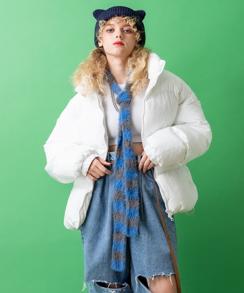 an meets zakka ボーダーファーニットロングナロースカーフ