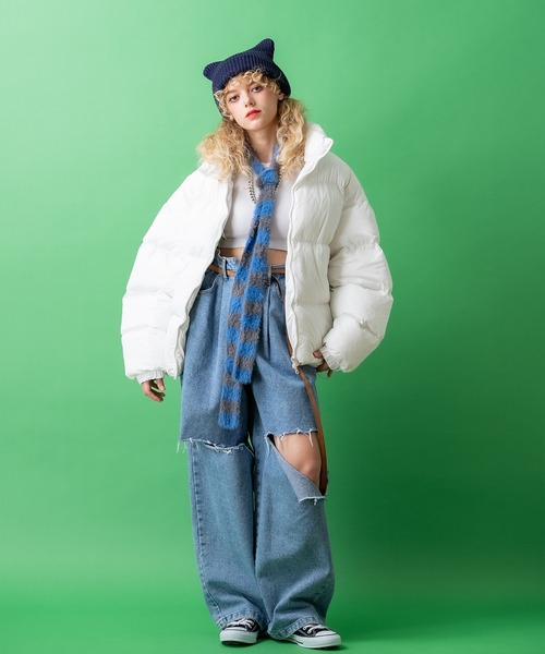 an meets zakka ボーダーファーニットロングナロースカーフ