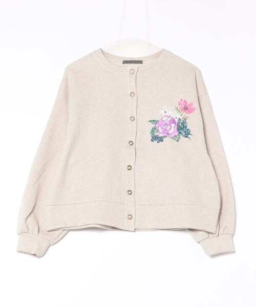 iS ScoLar（イズスカラー）の「543237：花と蝶の刺繍 ラメ裏毛カーディガン（カーディガン/ボレロ・レディース・ピンク/ベージュ/ブラック・M）」の3枚目の写真