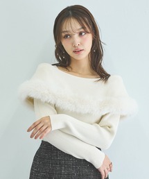 ファー付ケープニット