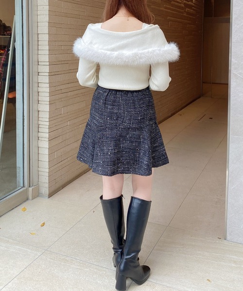 INGNI（イング）の「ファー付ケープニット（ニット/セーター・レディース・ピンク/グレー/ブラック/アイボリー・M）」の9枚目の写真