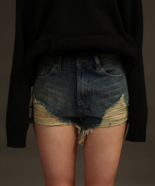 ACLENT(アクレント)の「ダメージデニムショートパンツ(デニムパンツ ACLENT(アクレント)の「ダメージデニムショートパンツ(デニムパンツ
