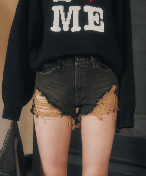 ACLENT(アクレント)の「ダメージデニムショートパンツ(デニムパンツ ACLENT(アクレント)の「ダメージデニムショートパンツ(デニムパンツ