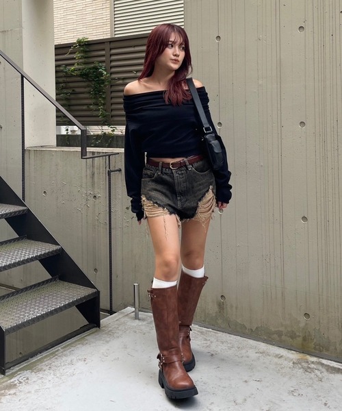 ACLENT(アクレント)の「ダメージデニムショートパンツ(デニムパンツ ACLENT(アクレント)の「ダメージデニムショートパンツ(デニムパンツ