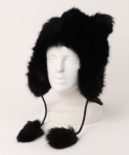 TAO コムデギャルソン ファーボンボンニット帽 ビーニー　黒 耳当て TAO コムデギャルソン ファーボンボンニット帽 ビーニー 黒 耳当て TAO