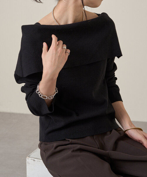 Omekashi（オメカシ）の「2WAYオフショルニット（ニット/セーター・レディース・グレー/ブラック/ベージュ/オフホワイト・FREE）」の18枚目の写真