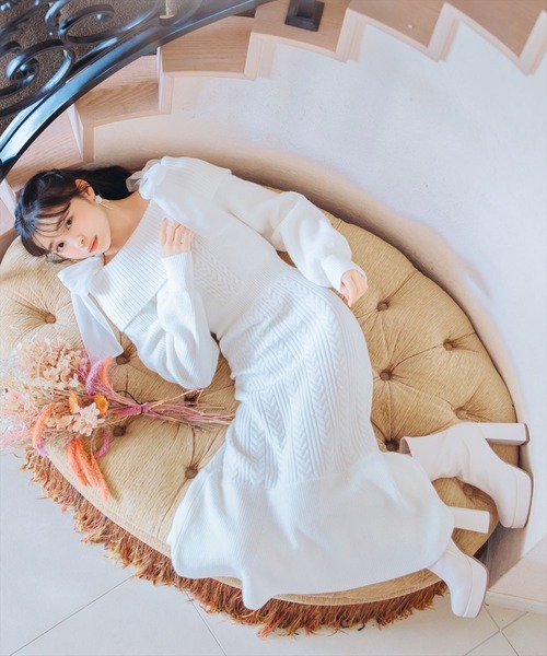 WILLSELECTION（ウィルセレクション）の「肩リボンケーブルニットワンピース（ワンピース・レディース・ピンク/オフホワイト/ブラック・FREE）」の20枚目の写真