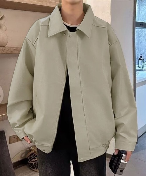 NOWLE（ノウル）の「【NOWLE】ジップアップ 合皮 ジャケット（ブルゾン・メンズ・オフホワイト/ブラウン/ブラック・LARGE/X-LARGE/MEDIUM）」の5枚目の写真