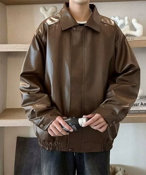 NOWLE（ノウル）の「【NOWLE】ジップアップ 合皮 ジャケット（ブルゾン・メンズ・オフホワイト/ブラウン/ブラック・LARGE/X-LARGE/MEDIUM）」の10枚目の写真